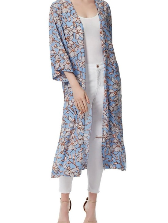 Jessica Simpson Blakely Blue Floral Kimono Duster 2X 3X Plus Boho Lightweight - Picture 3 of 8